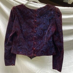 Warren Petites vintage sparkly dark purple velour jacket, size medium